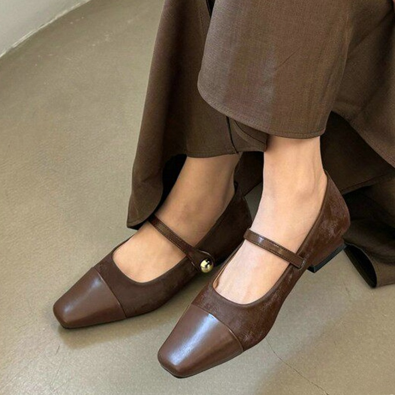 Mary Jane Shoes - รองเท้าแมรี่เจนสำหรับผู้หญิง รองเท้าส้นหนาแบบหรูหรา รองเท้าแตะแบบสวม ดีไซน์เนอร์ รองเท้าส้นเตี้ยแฟชั่น รองเท้าเดินสบายสำหรับผู้หญิง