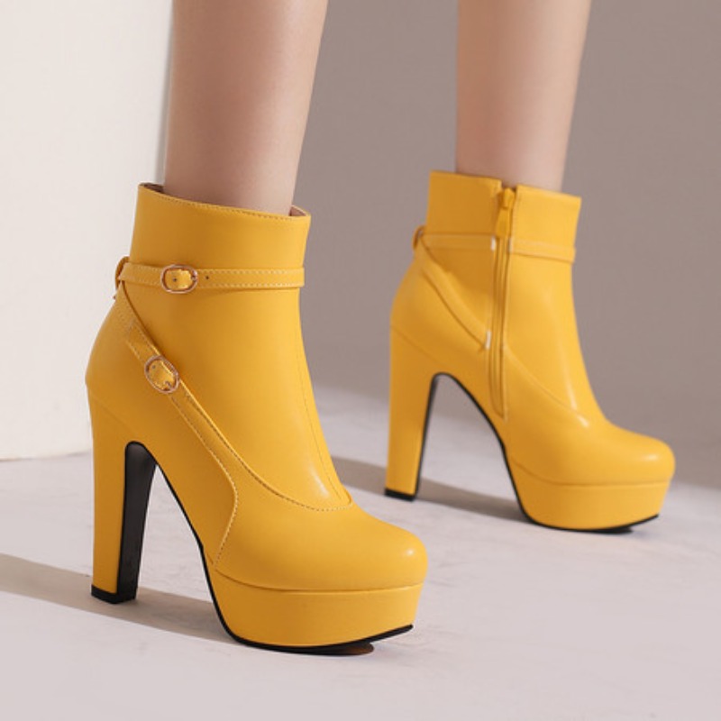 Women'S Shoes Yellow - รองเท้าบูทแฟชั่นผู้หญิงแบบสั้นประดับหมุด สีแดง เหลือง ขาว ดำ สำหรับงานปาร์ตี้