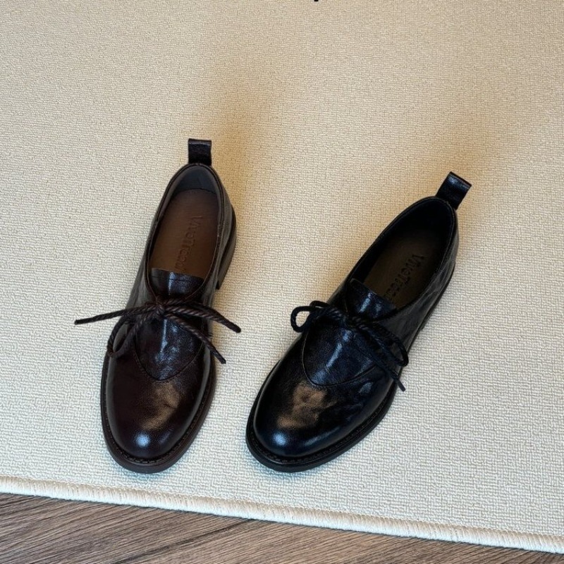 Women'S Shoes Kitten Heels - รองเท้าโลฟเฟอร์แบบผูกเชือกสไตล์วินเทจฝรั่งเศส รุ่นใหม่สำหรับฤดูใบไม้ผลิ ส้นเตี้ยนุ่มพิเศษสำหรับผู้หญิง