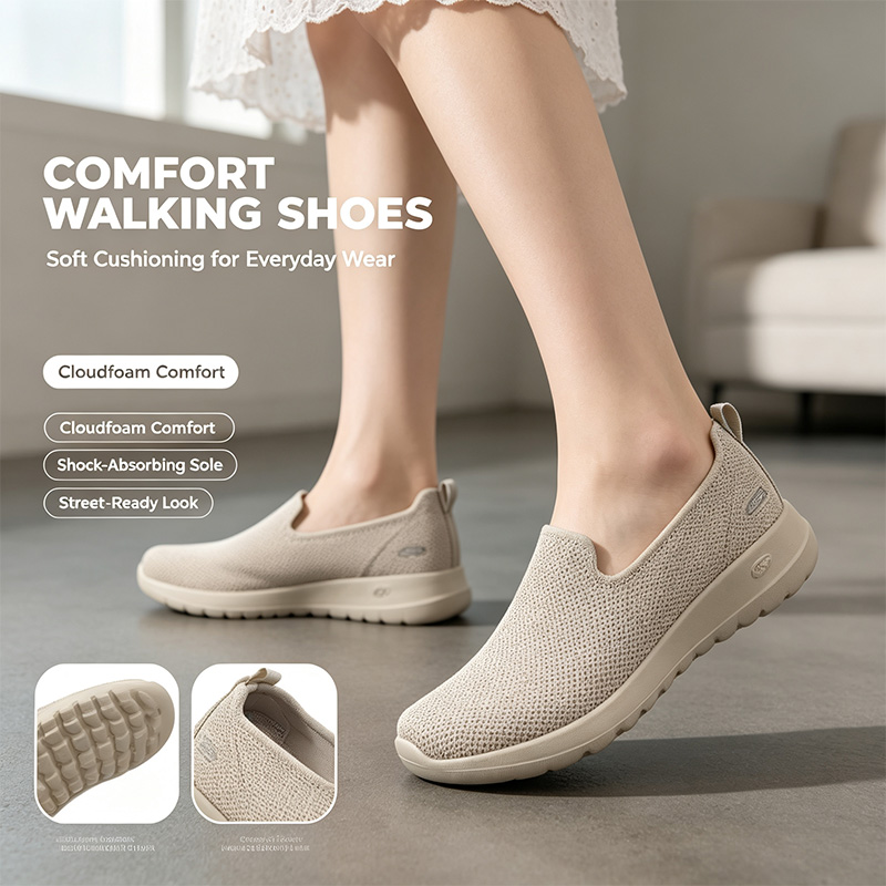 Women Shoes Zoom - รองเท้าสวมสำหรับผู้หญิง Skechers Go Walk รุ่นดั้งเดิม, หน้าผ้าตาข่ายระบายอากาศ,