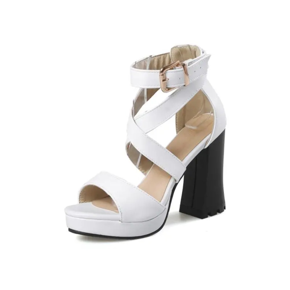 Women'S Shoes Yellow - รองเท้าส้นสูงแบบเปิดนิ้วเท้าสำหรับผู้หญิง สายรัดข้อเท้า ส้นหนา 11 ซม. ไซส์ใหญ่