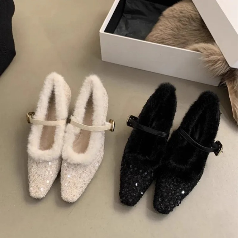 Mary Jane Shoes - รองเท้าส้นสูงสไตล์ฝรั่งเศสแบบเซ็กซี่ ขายดี รองเท้าหนังนิ่มสไตล์แมรี่เจนแบบเกาหลีสำหรับผู้หญิง ส้นเตี้ย สีพื้น หุ้มข้อต่ำ