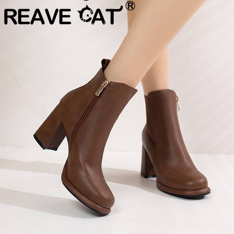 Women'S Shoes Kitten Heels - Reave sepatu BOOT pendek ผู้หญิงส้นหนา11ซม., 8.5ซม.