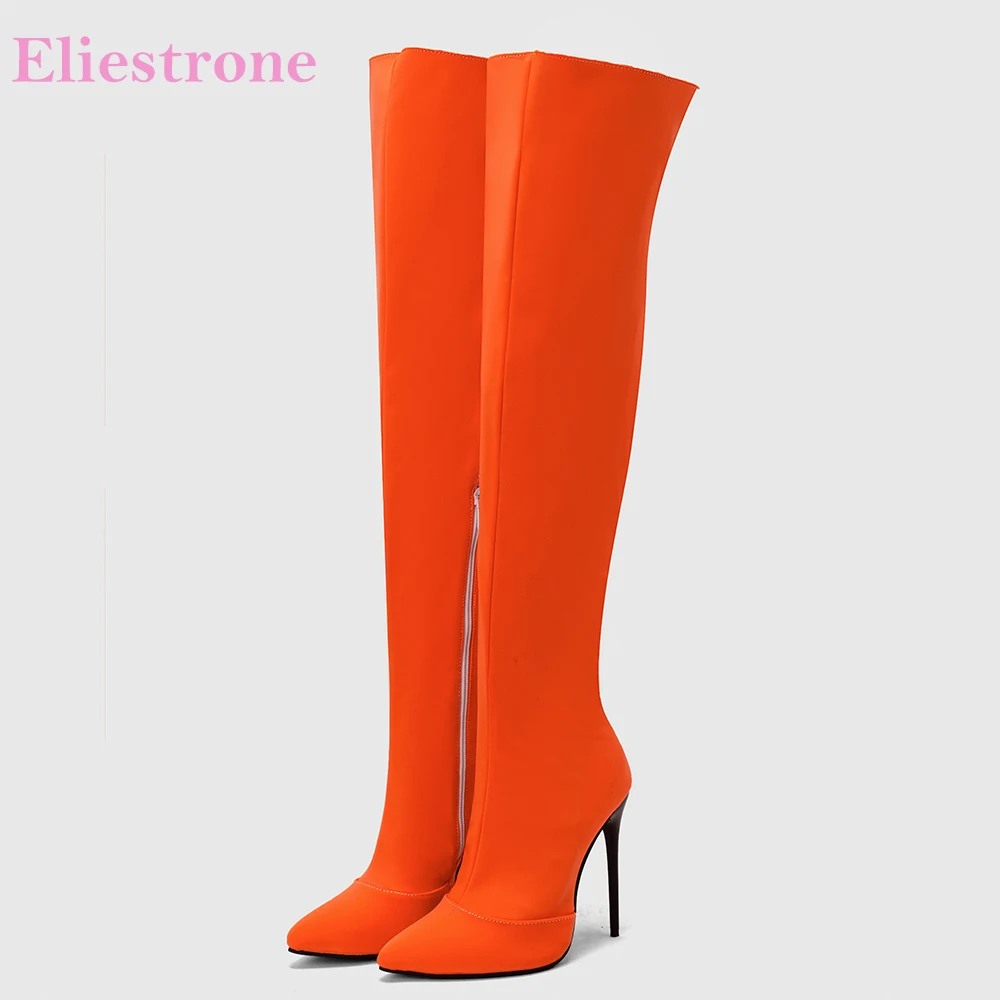 Women'S Shoes Yellow - ฤดูหนาวใหม่ Glamour สีส้มสีเหลืองผู้หญิงกว่าเข่ารองเท้าบูทร้อนสูงบางส้น Lady รองเท้า PLUS