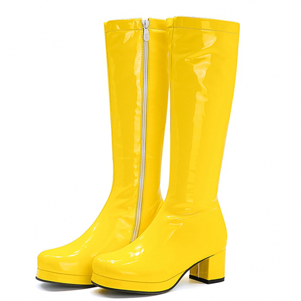 Women'S Shoes Yellow - Reave รองเท้ายาวถึงเข่าสำหรับฤดูใบไม้ร่วง, รองเท้าหัวกลมส้นสูงทำจาก PU ไซส์ใหญ่33-46สีเหลืองสีม่วงสีส้ม S1981