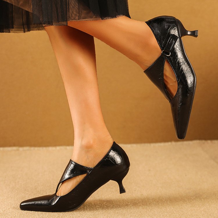 รองเท้าส้นเตี้ยทรงวินเทจสีเข้ม - Women'S Shoes Kitten Heels บทวิจารณ์และราคา