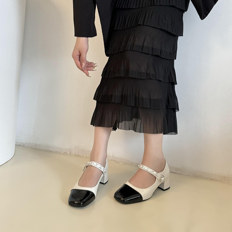 รองเท้าส้นสูงแบบหนาประดับมุก ร - Mary Jane Shoes บทวิจารณ์และราคา