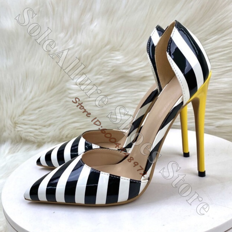 รองเท้าส้นสูงหัวแหลมลายทางแนวต - Women'S Shoes Yellow บทวิจารณ์และราคา