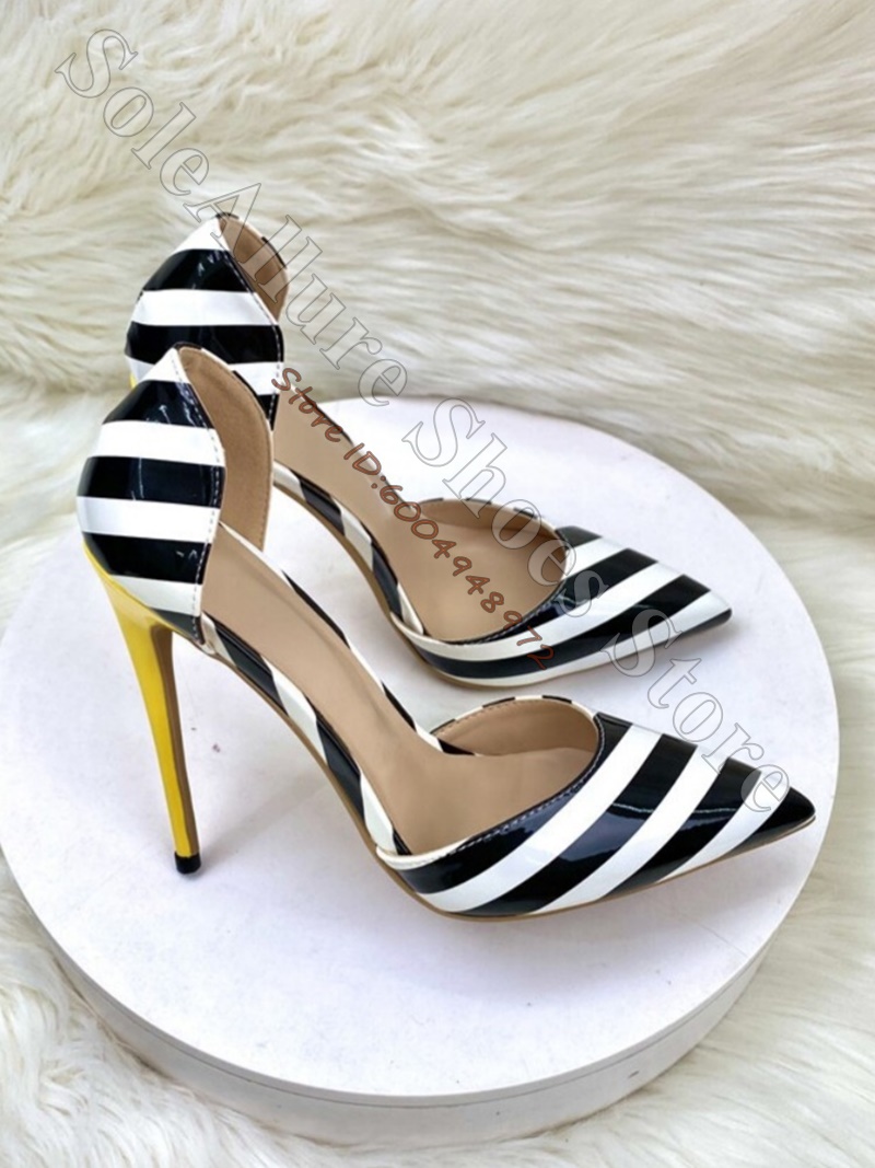 รองเท้าส้นสูงหัวแหลมลายทางแนวต - Women'S Shoes Yellow บทวิจารณ์และราคา