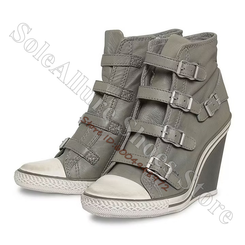 รองเท้าผ้าใบหุ้มข้อสีเทาแบบมีห - Women Shoes Store บทวิจารณ์และราคา