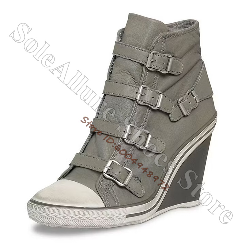 รองเท้าผ้าใบหุ้มข้อสีเทาแบบมีห - Women Shoes Store บทวิจารณ์และราคา